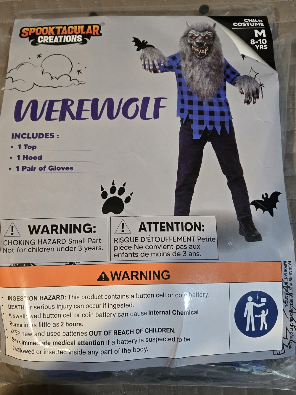 Kids Werewolf Costume - Blue Plaid (Medium)